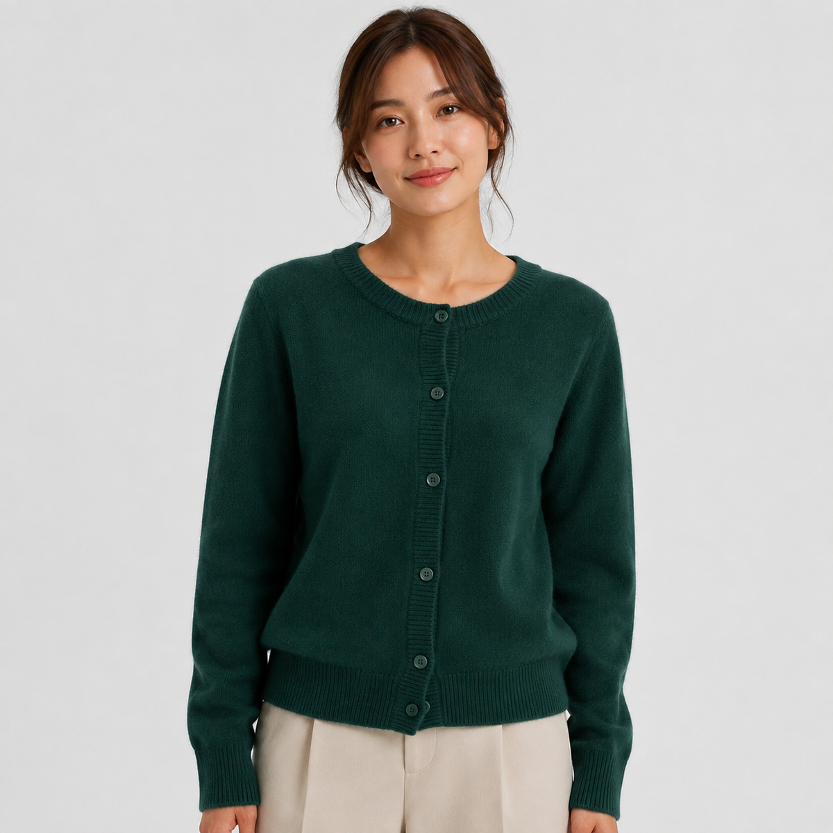 Women's Soft Knit Cardigan – Button Front Round Neck