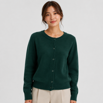 Women's Soft Knit Cardigan – Button Front Round Neck