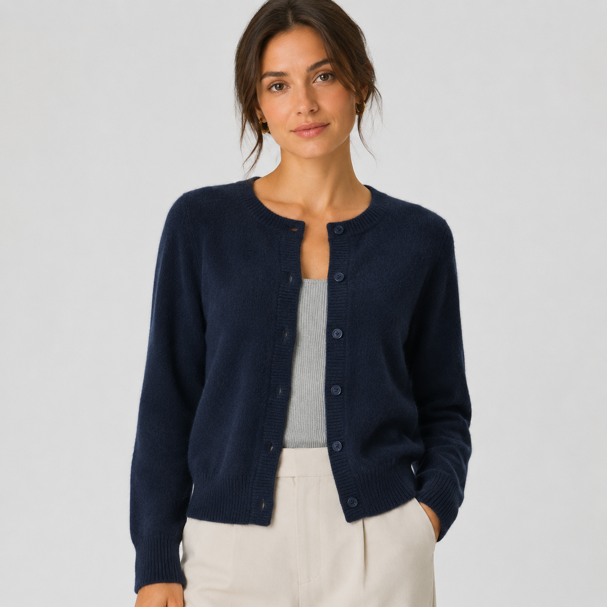 Women's Soft Knit Cardigan – Button Front Round Neck