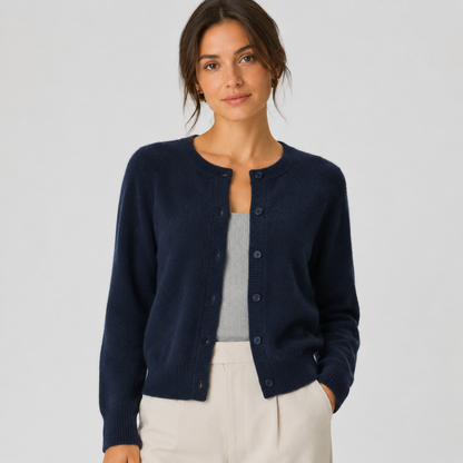 Women's Soft Knit Cardigan – Button Front Round Neck