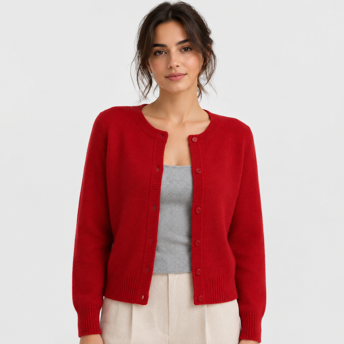 Women's Soft Knit Cardigan – Button Front Round Neck