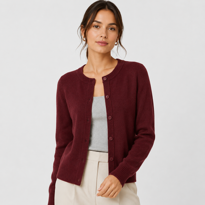 Women's Soft Knit Cardigan – Button Front Round Neck