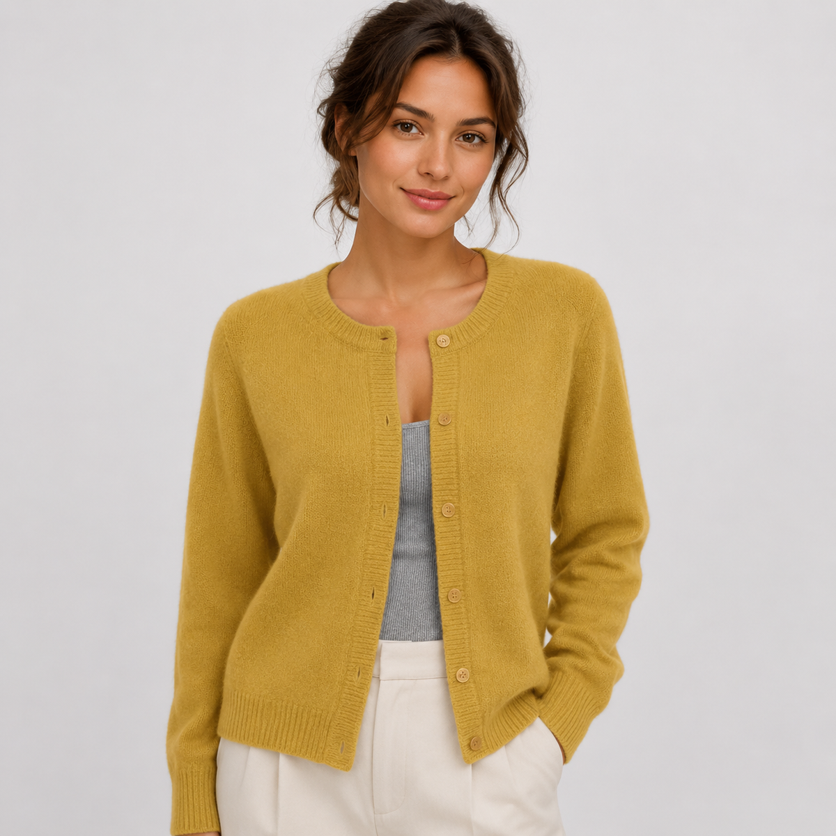 Women's Soft Knit Cardigan – Button Front Round Neck
