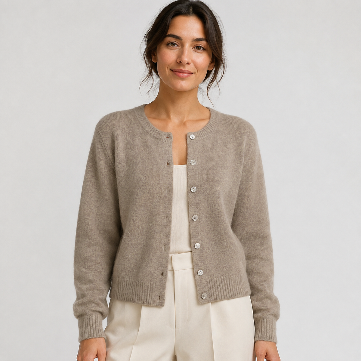 Women's Soft Knit Cardigan – Button Front Round Neck