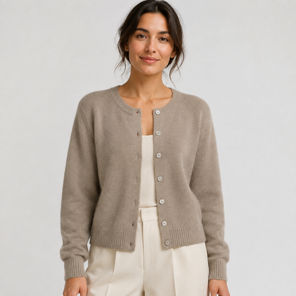 Women's Soft Knit Cardigan – Button Front Round Neck