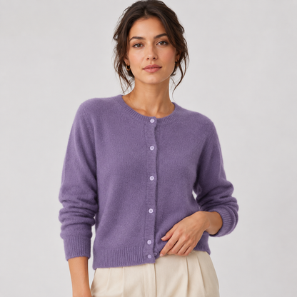 Women's Soft Knit Cardigan – Button Front Round Neck