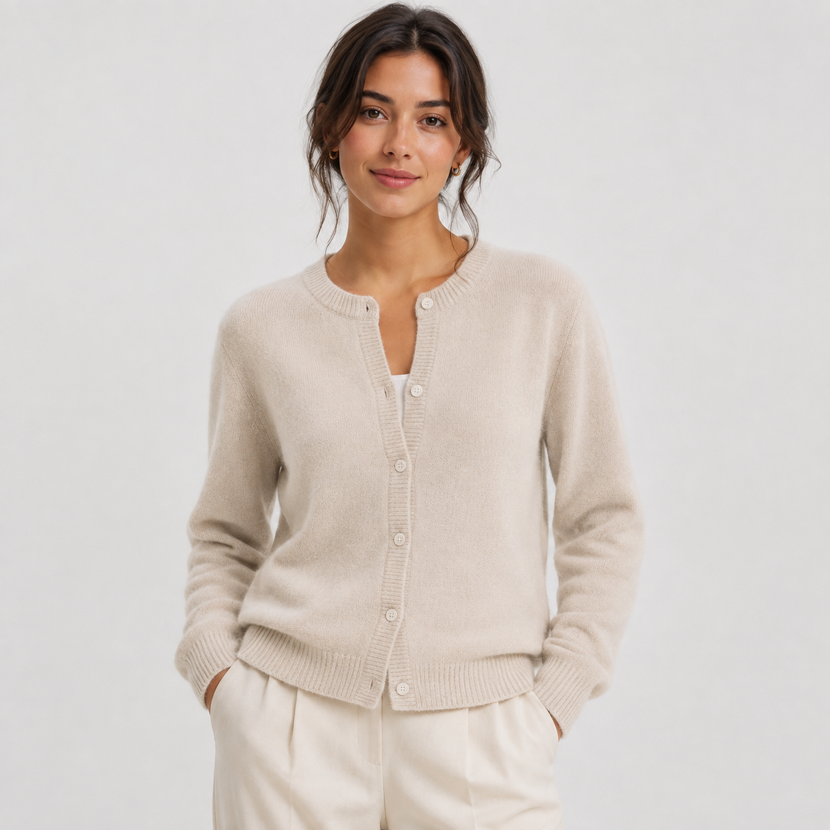 Women's Soft Knit Cardigan – Button Front Round Neck