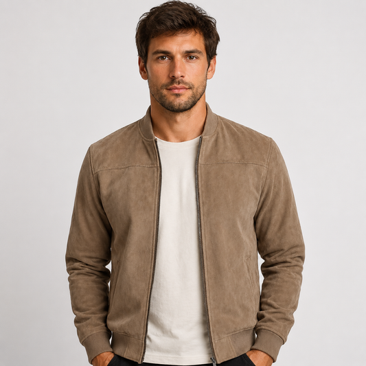 Men's Suede Bomber Jacket – Lightweight Smart Casual
