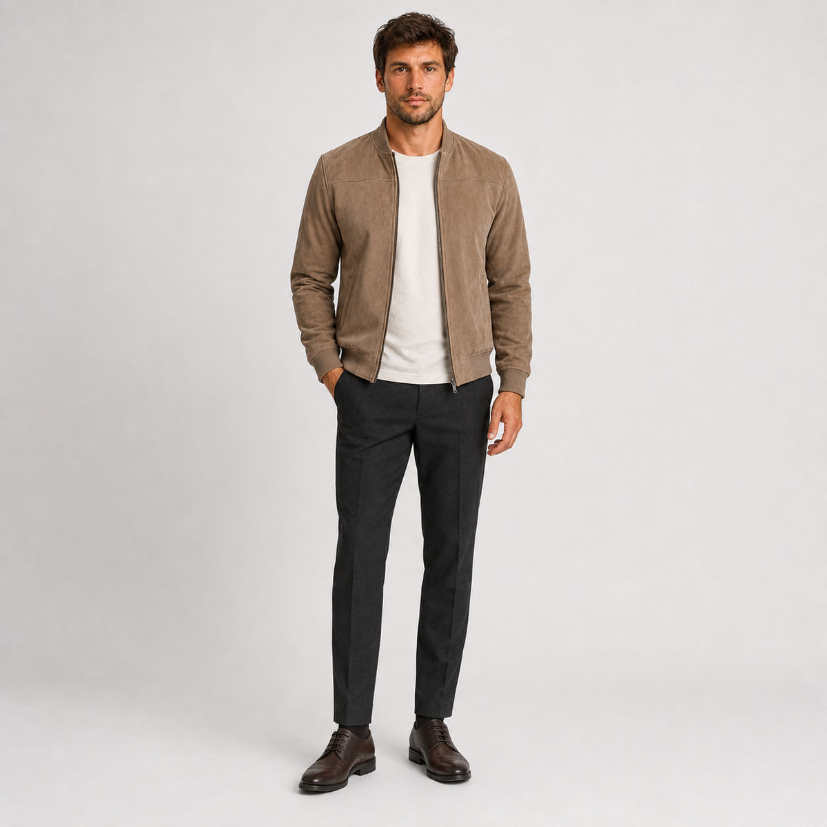 Men's Suede Bomber Jacket – Lightweight Smart Casual