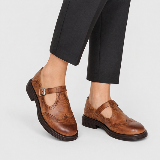 Women's Leather Mary Janes – Strap Flat Shoes