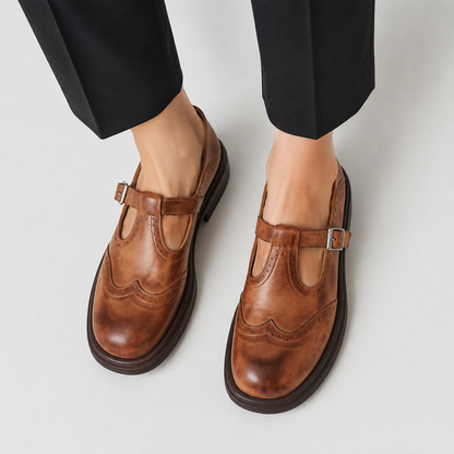 Women's Leather Mary Janes – Strap Flat Shoes