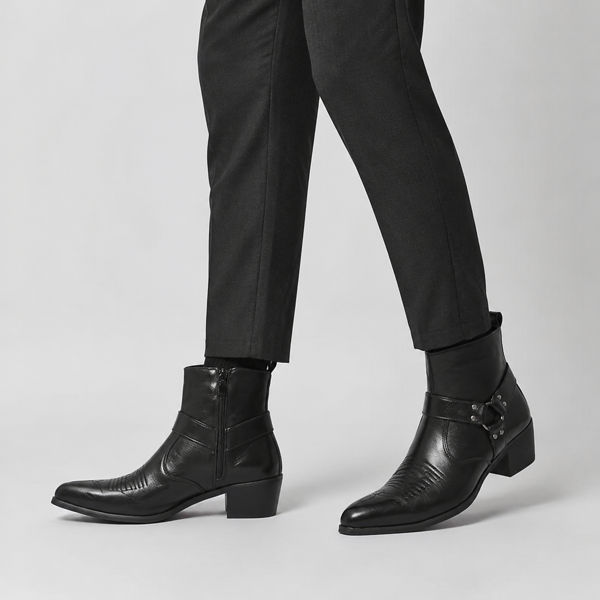 Men's Leather Harness Ankle Boots