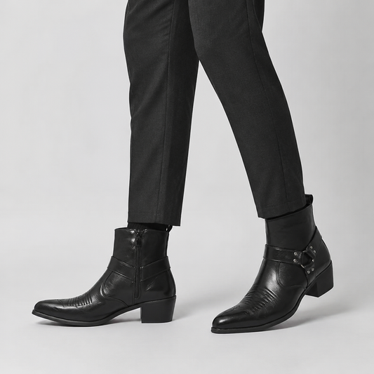 Men's Leather Harness Ankle Boots