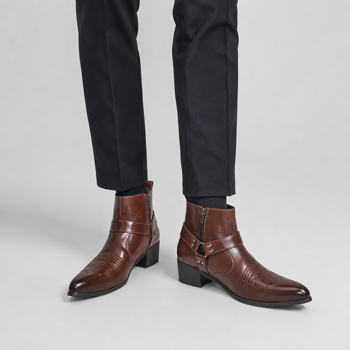 Men's Leather Harness Ankle Boots