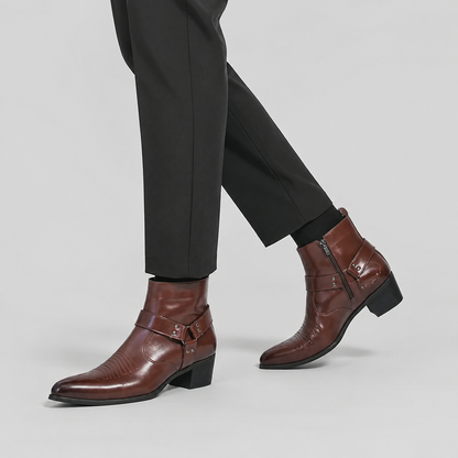 Men's Leather Harness Ankle Boots