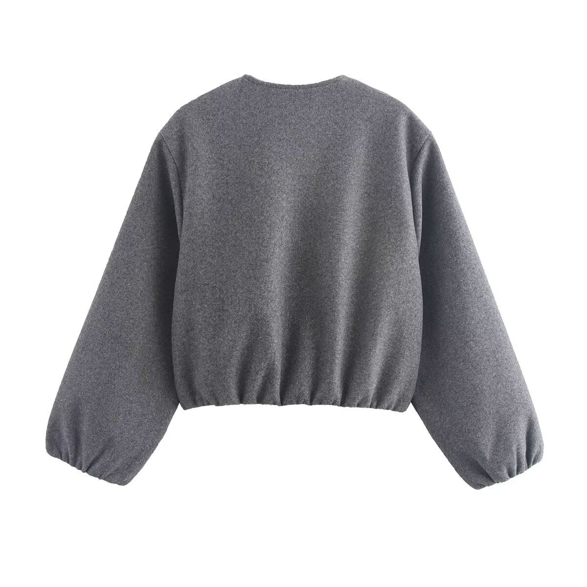 Cropped Relaxed Bomber Jacket with Elasticated Hem and Cuffs