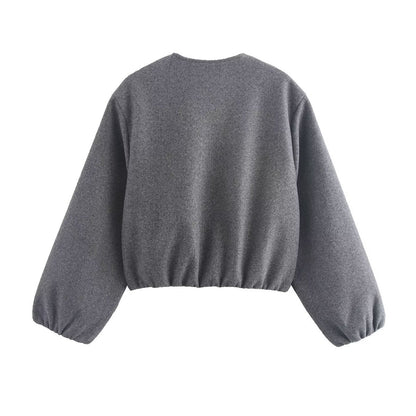 Cropped Relaxed Bomber Jacket with Elasticated Hem and Cuffs