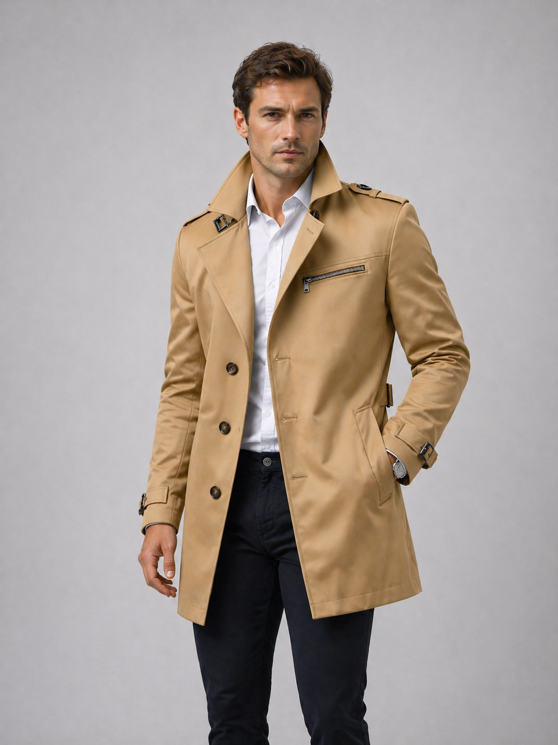 Men’s Belted Trench Coat – Classic Tailored Style