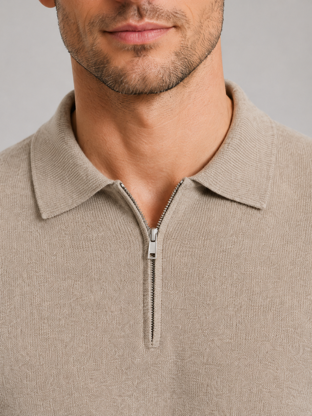 Men's Quarter Zip Polo Jumper – Fine Knit Long Sleeve Sweater