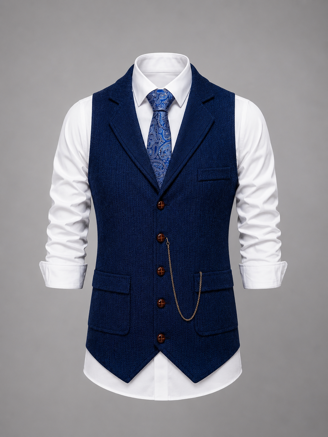 Men’s Tailored Herringbone Waistcoat – Vintage Smart Casual Style