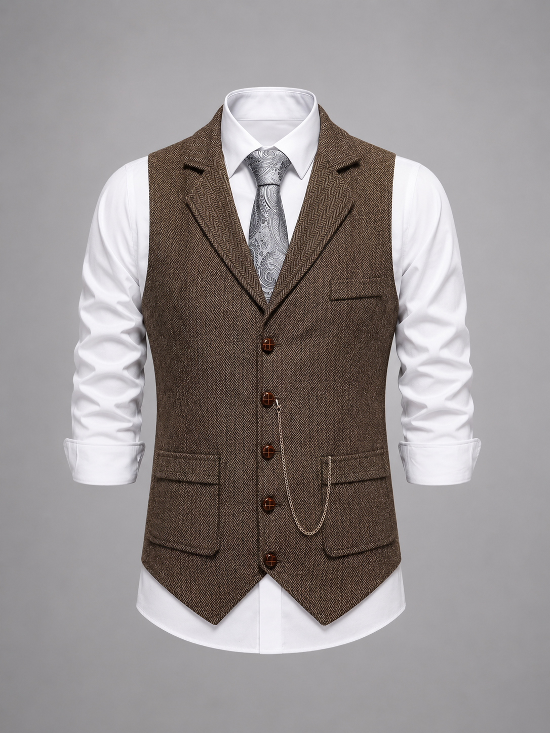 Men’s Tailored Herringbone Waistcoat – Vintage Smart Casual Style