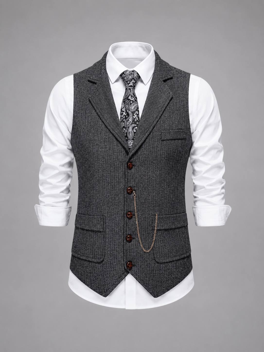 Men’s Tailored Herringbone Waistcoat – Vintage Smart Casual Style