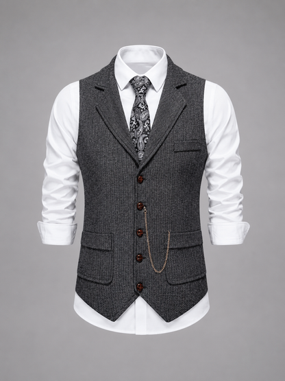 Men’s Tailored Herringbone Waistcoat – Vintage Smart Casual Style