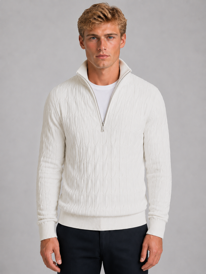 Men's Textured Quarter Zip Jumper – Funnel Neck Knit Sweater