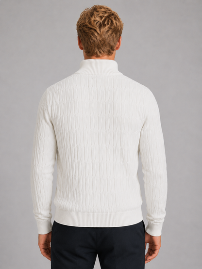 Men's Textured Quarter Zip Jumper – Funnel Neck Knit Sweater