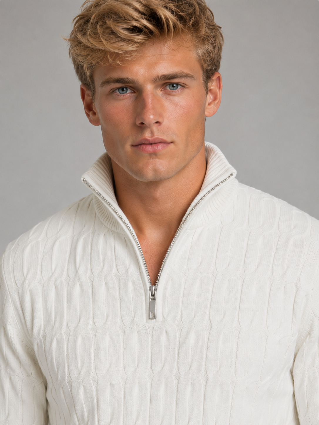 Men's Textured Quarter Zip Jumper – Funnel Neck Knit Sweater