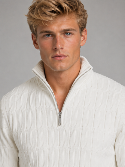 Men's Textured Quarter Zip Jumper – Funnel Neck Knit Sweater
