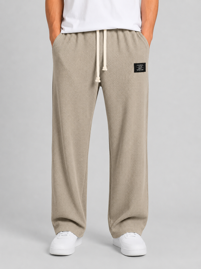 Men's Waffle Knit Drawstring Trousers – Relaxed Casual Lounge Fit