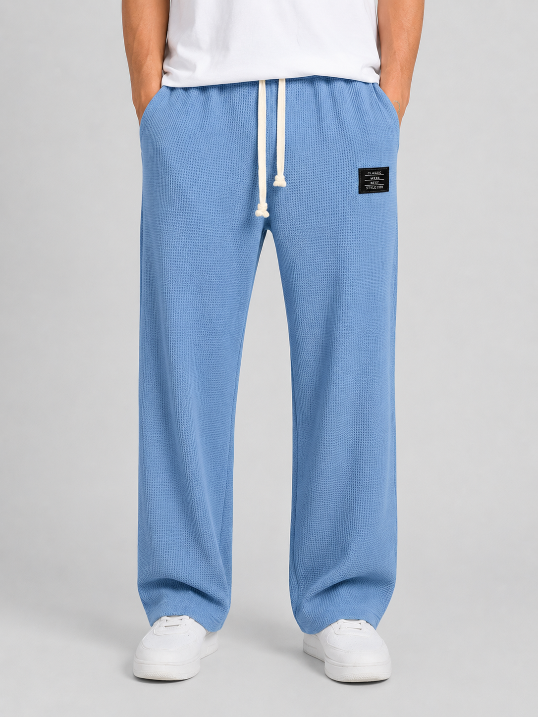 Men's Waffle Knit Drawstring Trousers – Relaxed Casual Lounge Fit