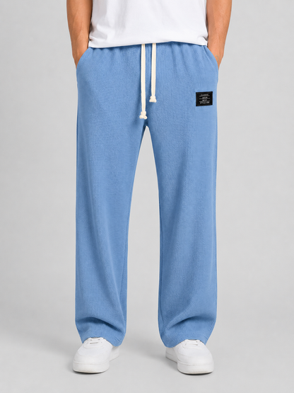 Men's Waffle Knit Drawstring Trousers – Relaxed Casual Lounge Fit