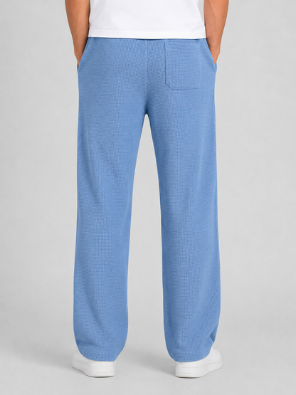Men's Waffle Knit Drawstring Trousers – Relaxed Casual Lounge Fit