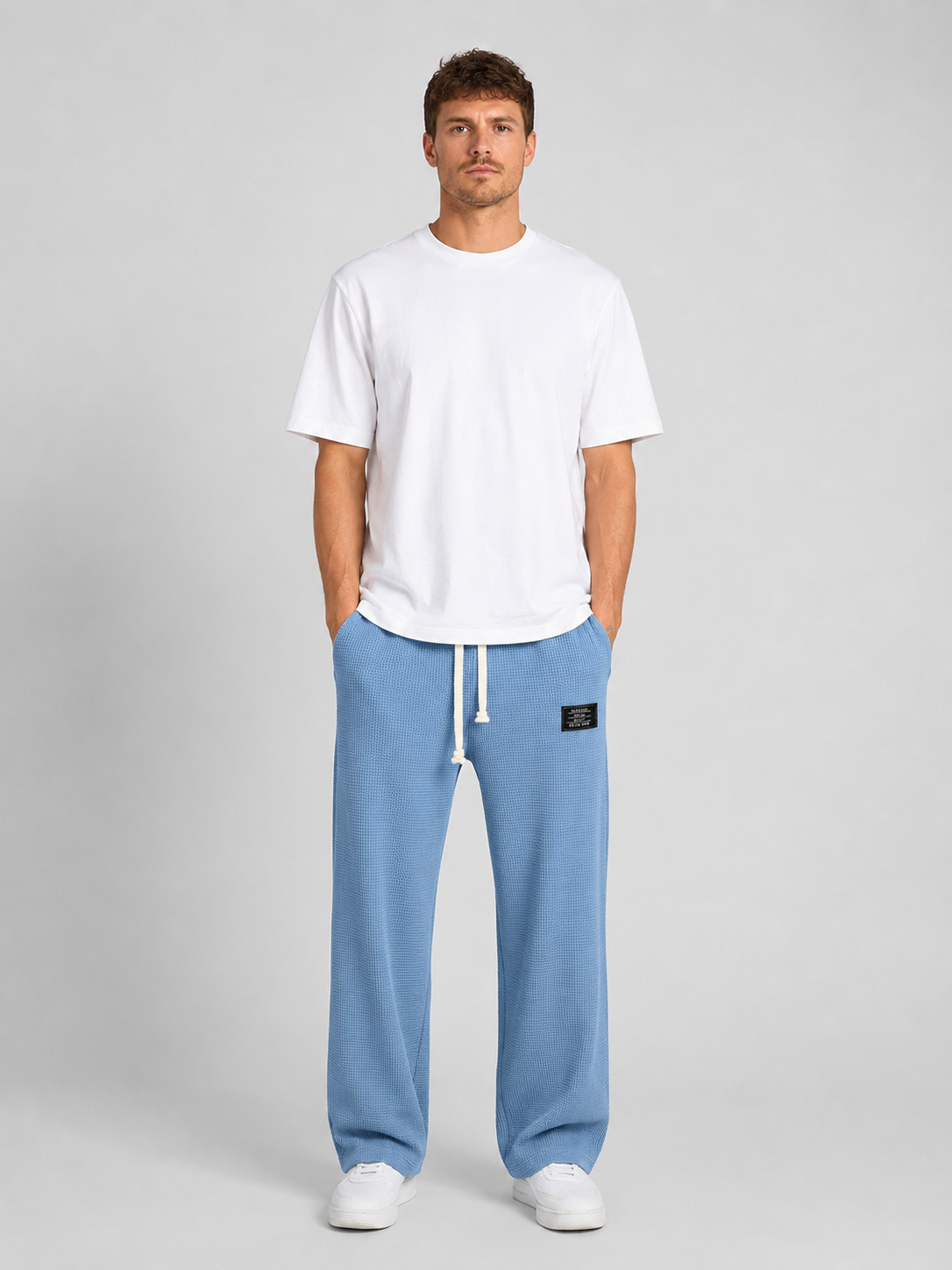 Men's Waffle Knit Drawstring Trousers – Relaxed Casual Lounge Fit