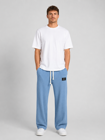 Men's Waffle Knit Drawstring Trousers – Relaxed Casual Lounge Fit