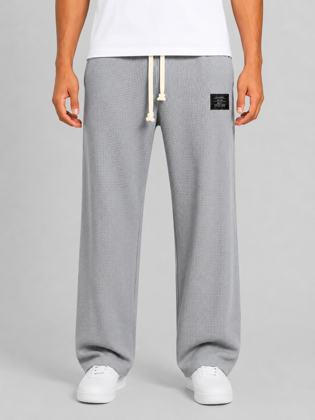 Men's Waffle Knit Drawstring Trousers – Relaxed Casual Lounge Fit