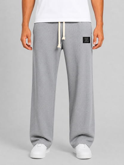 Men's Waffle Knit Drawstring Trousers – Relaxed Casual Lounge Fit