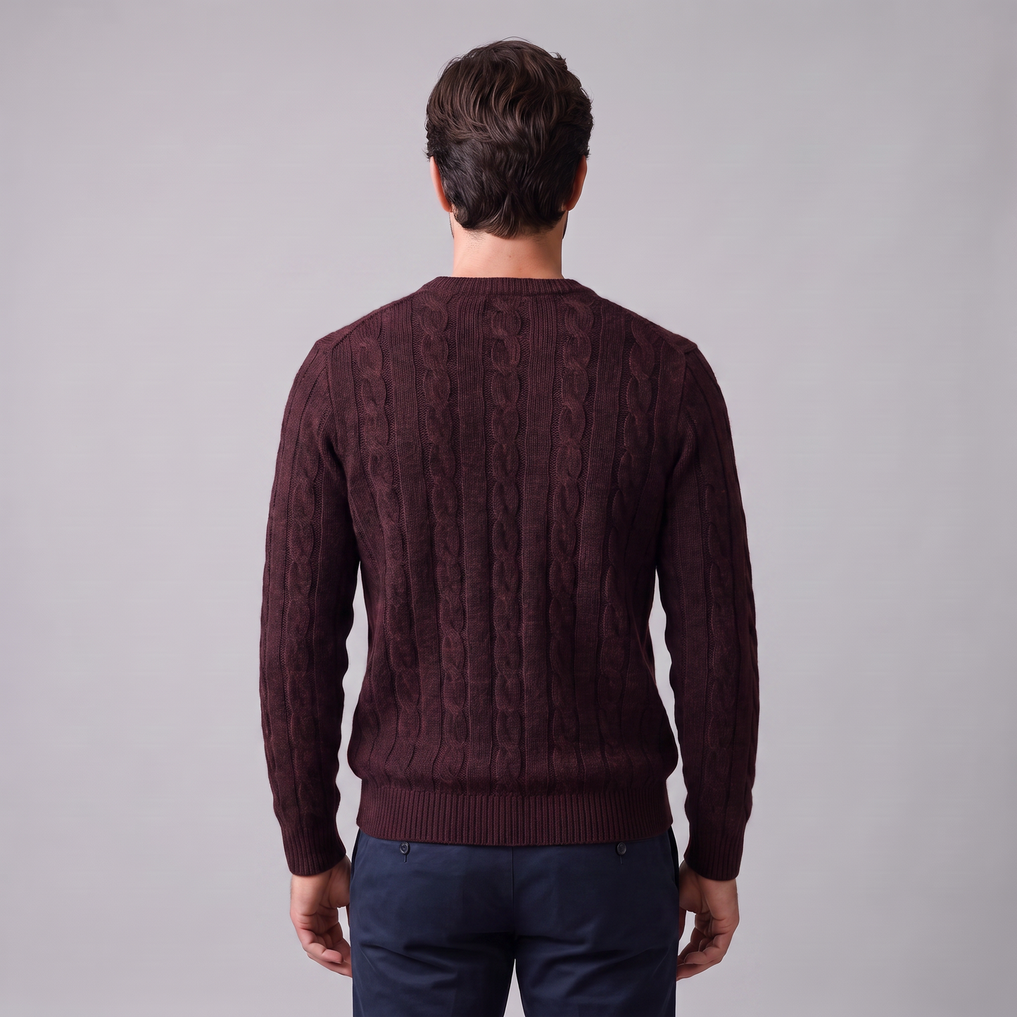 Men's Cable Knit Wool Crew Neck Sweater