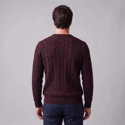 Men's Cable Knit Wool Crew Neck Sweater