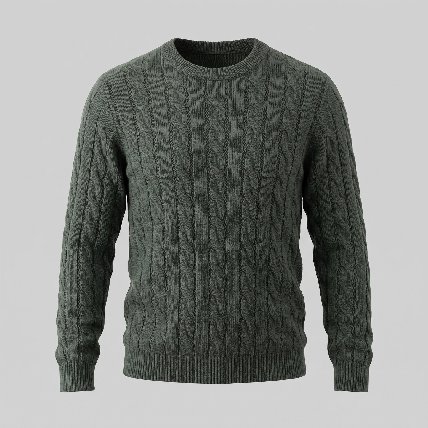 Men's Cable Knit Wool Crew Neck Sweater