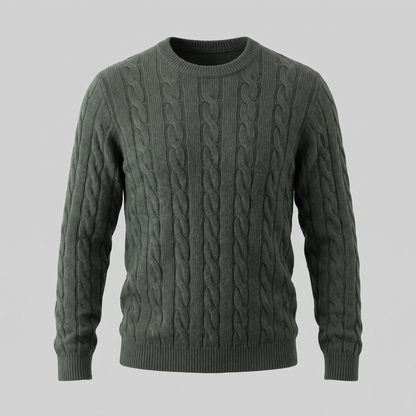 Men's Cable Knit Wool Crew Neck Sweater