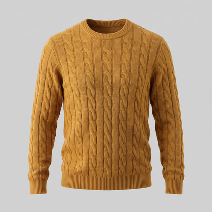 Men's Cable Knit Wool Crew Neck Sweater