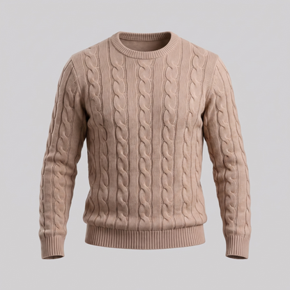 Men's Cable Knit Wool Crew Neck Sweater