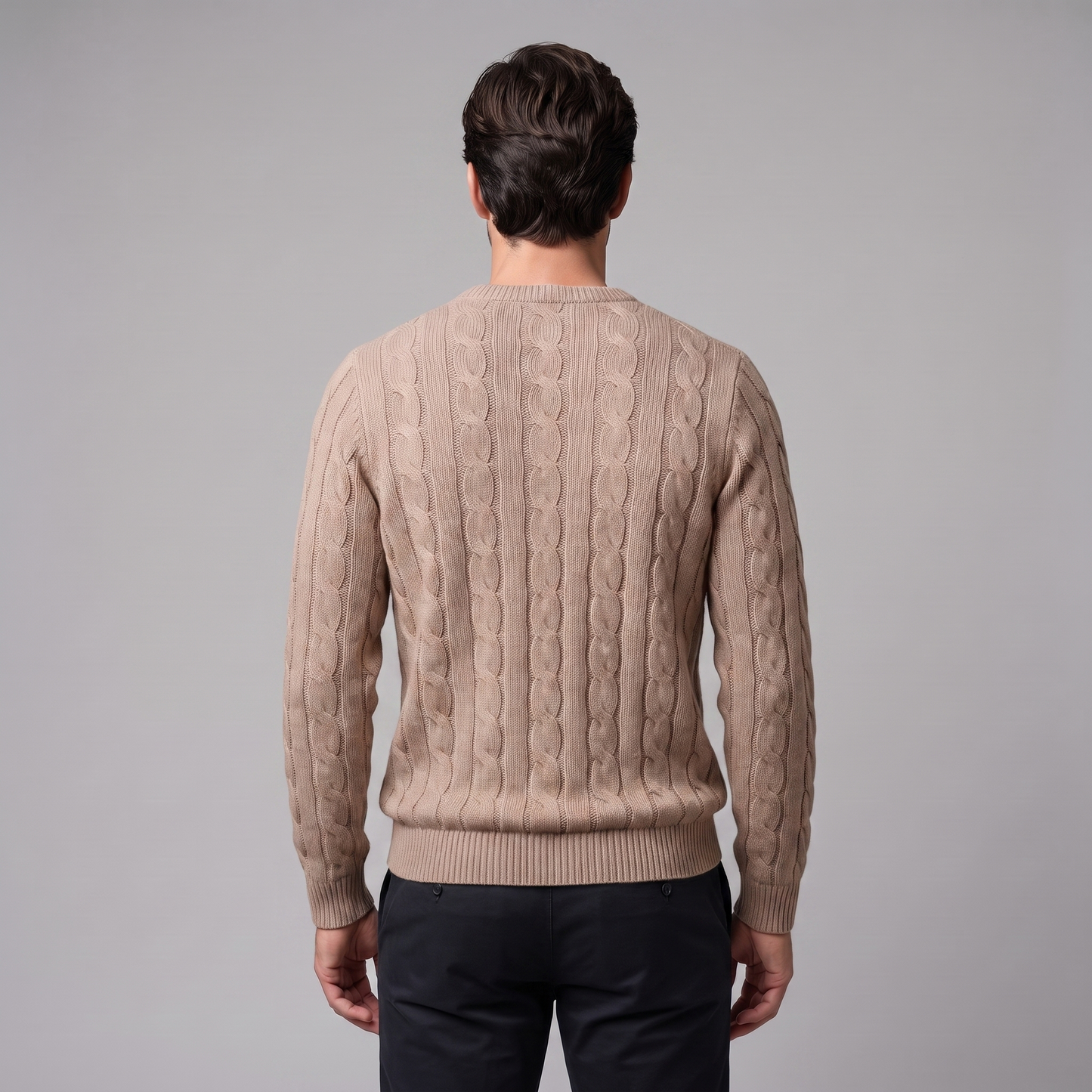 Men's Cable Knit Wool Crew Neck Sweater