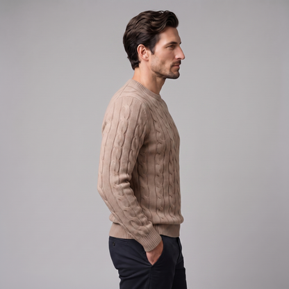 Men's Cable Knit Wool Crew Neck Sweater