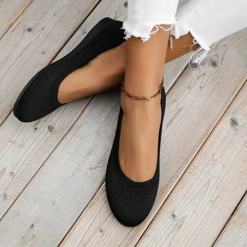 Vrouwen Platte Schoenen Met Ronde Neus Effen Kleur Gebreide Instappers Casual Ademende Ballet Flats Vrouwen Platte Schoenen Loafers Vrouwen