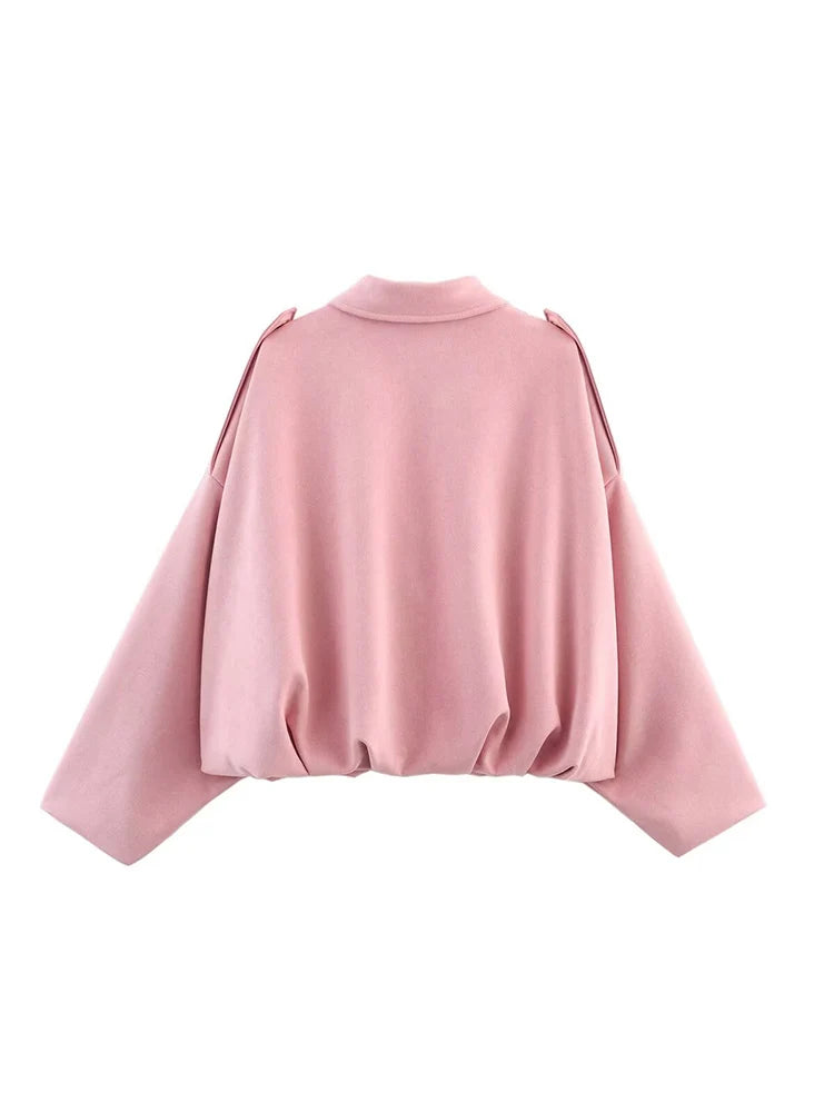 TFMLN Vrouwen Suede Bomberjack Lente Nieuwe Mode Lange Mouw Rits Oversize Effen Bomberjas Chic Lady 2025, Streetwear