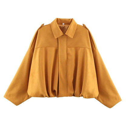 TFMLN Vrouwen Suede Bomberjack Lente Nieuwe Mode Lange Mouw Rits Oversize Effen Bomberjas Chic Lady 2025, Streetwear